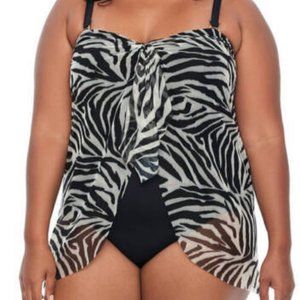 NWT! Ralph Lauren Multi Color Animal Flyaway Bandeau One Piece Swimsuit NEW!